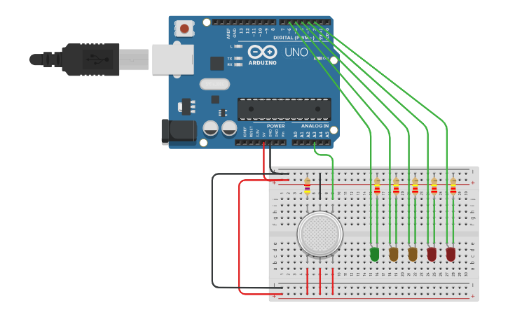 Circuit design Smoke Detector - Tinkercad