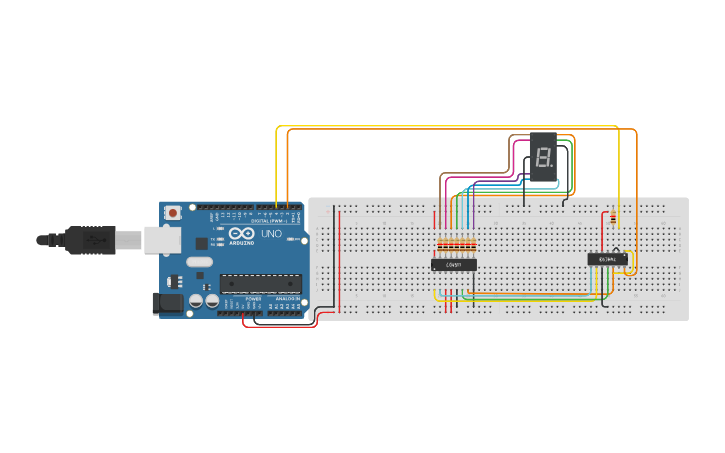 Cd4511 And 7 Segment Display And 74ch93 And Arduino Tinkercad