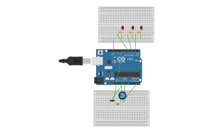 Circuit design LED Chaser With Variable Speed - Tinkercad