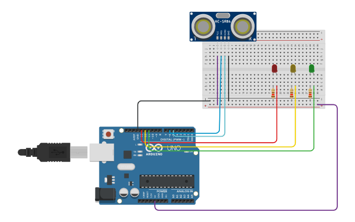 Circuit design Sensor de distancia - Tinkercad