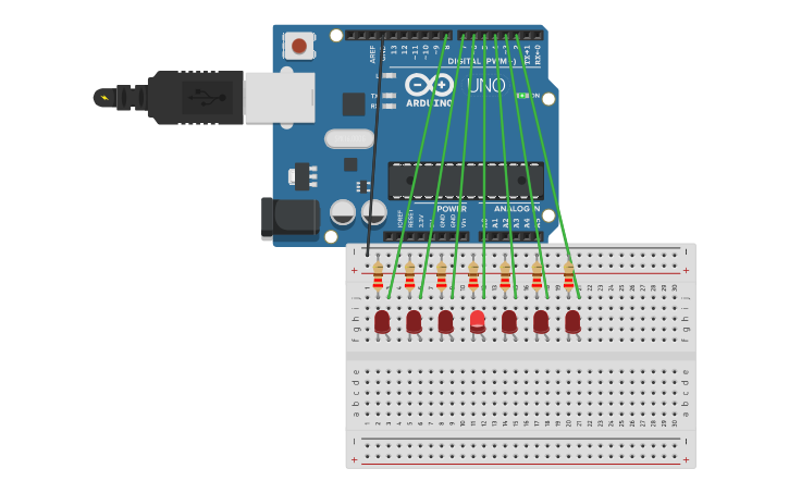 Kitt Led Arduino Circuit design Los leds de KITT - Tinkercad