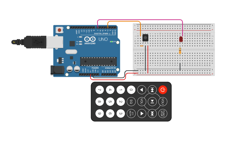Circuit design LED blinking using IR Remote - Tinkercad
