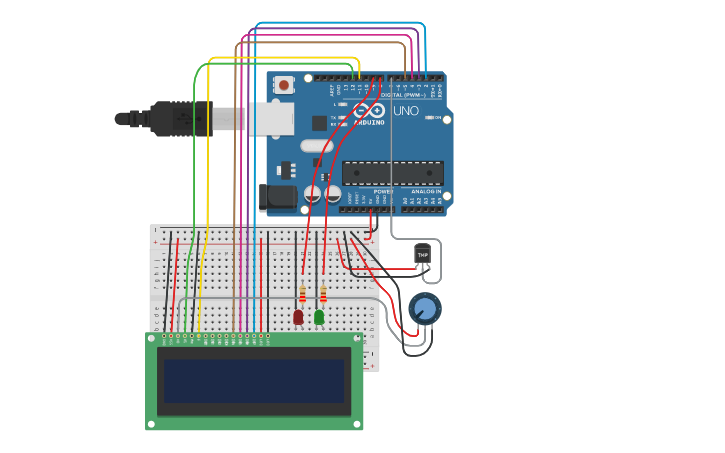 Circuit design Measurement of temperature and humidity - Tinkercad