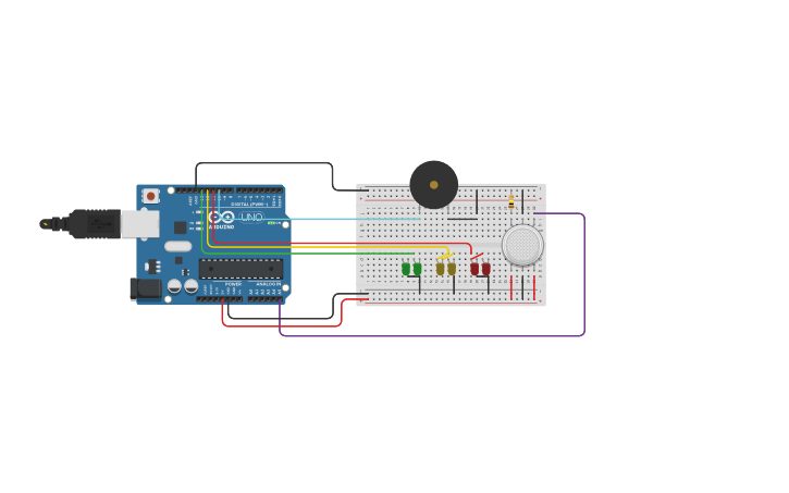 Circuit design Detector de humo/gas - Tinkercad