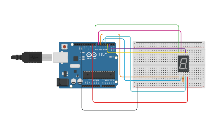 Circuit design Arduino - Display com 7 segmentos - Tinkercad