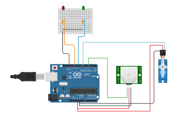 Circuit design door opening for smart house - Tinkercad