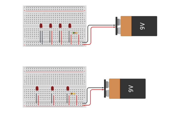 Circuit design Breadboard backside แบบขนาน | Tinkercad
