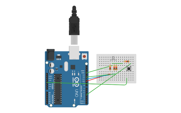 Rgb Led With Button Arduino Circuit design Arduino RGB LED with push button - Tinkercad