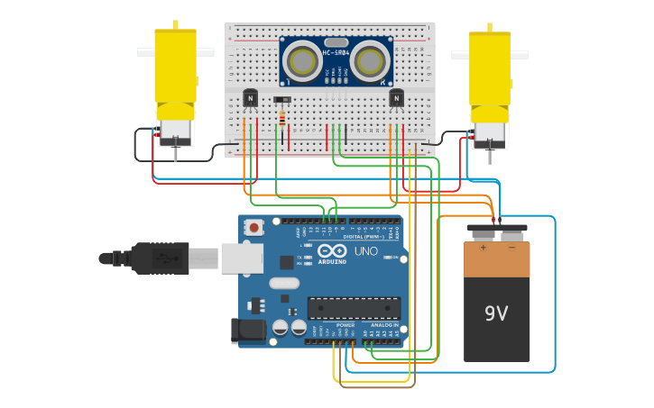 Circuit design Carrinho com Sensor - Tinkercad