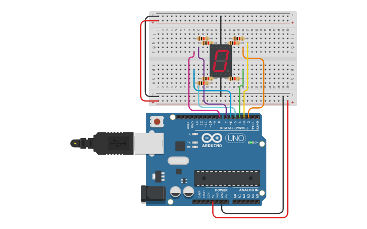 Circuit design Copy of 7 Segment LED | Tinkercad