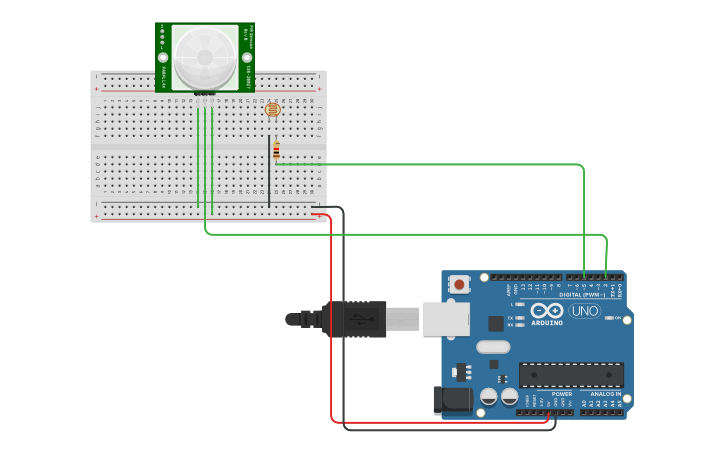 Circuit design PIR - Tinkercad