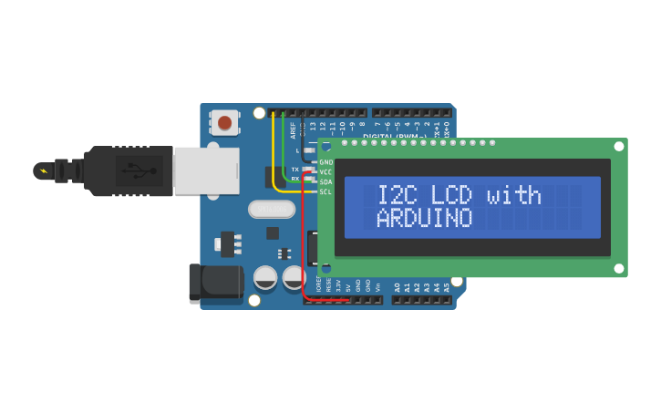 Circuit design LCD I2C PCF8574 - Tinkercad