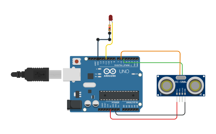Circuit design Medidor Ultrasonidos con Led - Tinkercad