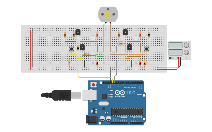 Circuit design H-bridge (Pushbutton)arduino - Tinkercad