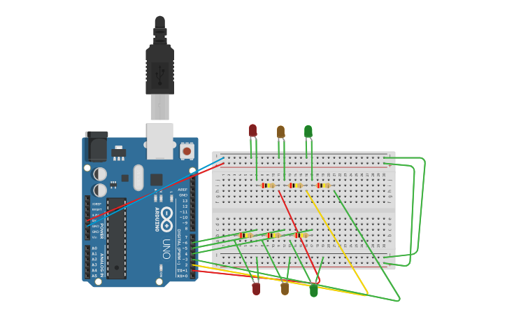Circuit design two-way traffic light - Tinkercad