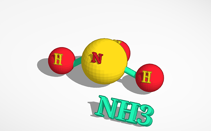 3D design NH3 molecule 10 red - Tinkercad