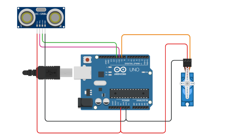Circuit design SMART DUSTBIN | Tinkercad