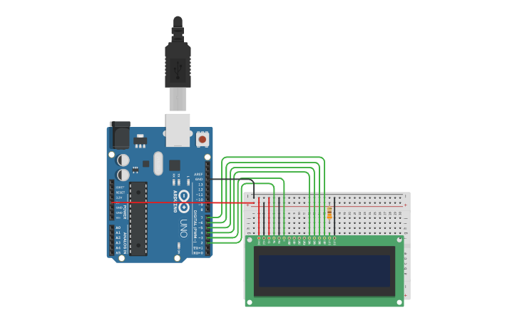 Circuit design Proyecto de simulación LCD con Arduino - Tinkercad