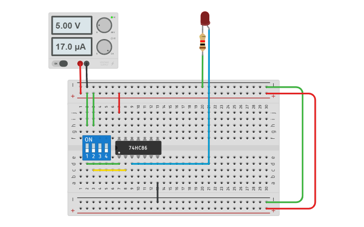 Circuit design Expt1 XOR gate | Tinkercad image.