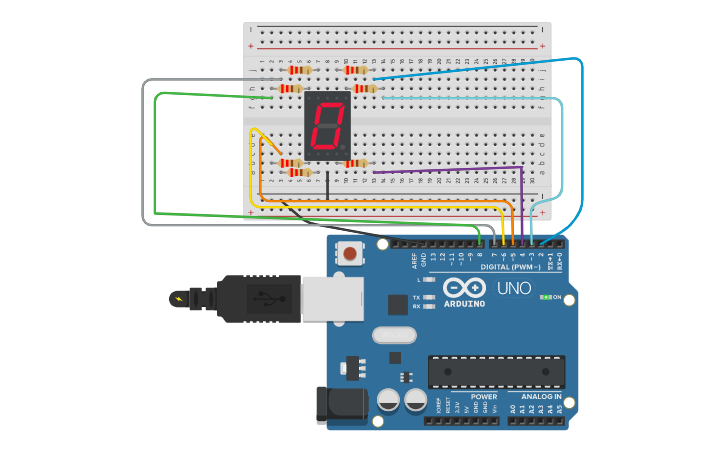 Circuit design Display de 7 segmentos - Tinkercad