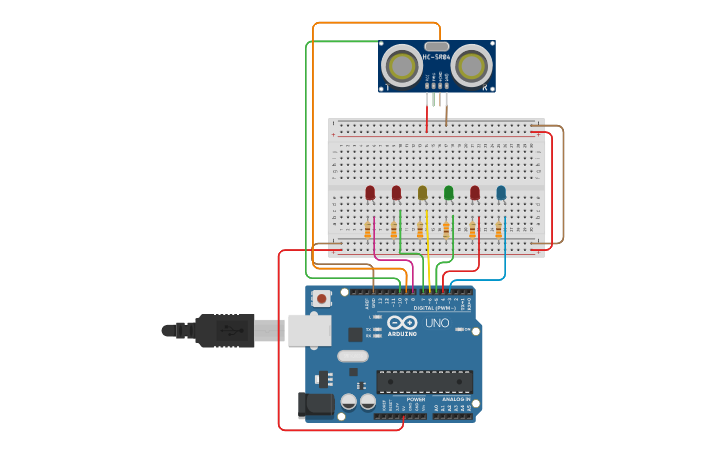 Circuit design Sensor de ultrasonido | Tinkercad