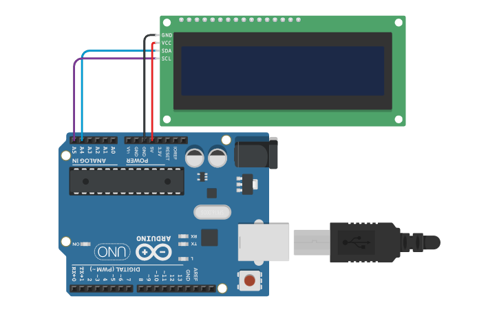 Circuit design 7.11.1.I2C LCD Ekranın Çalışması - Tinkercad