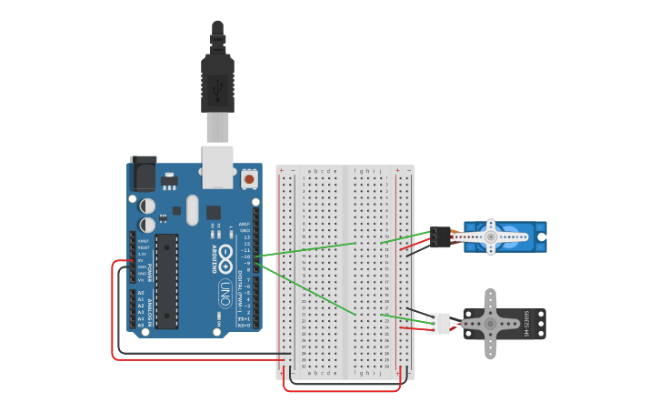 Circuit design Servo test - Tinkercad