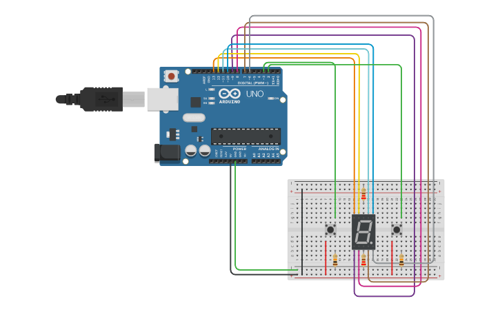 Circuit design Arduino 7 segment display - Tinkercad