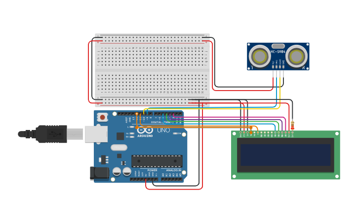 Circuit design ULTRASONIC DISTANCE - Tinkercad