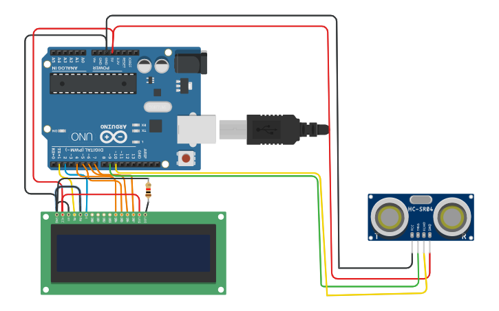 Circuit design Arduino Ultrasonic distance sensor HC-SR04 - Tinkercad