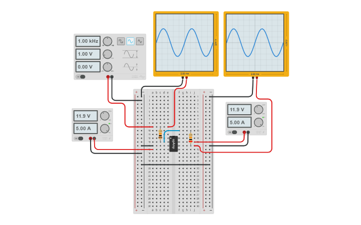 Circuit Design Inverting Amplifier Using Op Amp Tinkercad