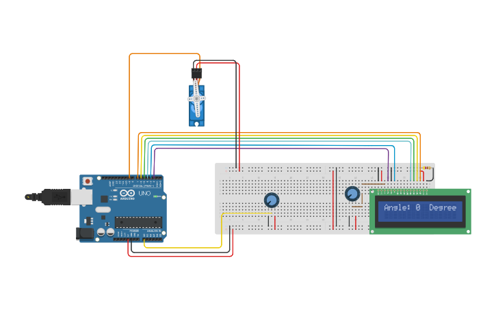 Circuit design Interface Arduino with Servo with LCD 16*2 - Tinkercad