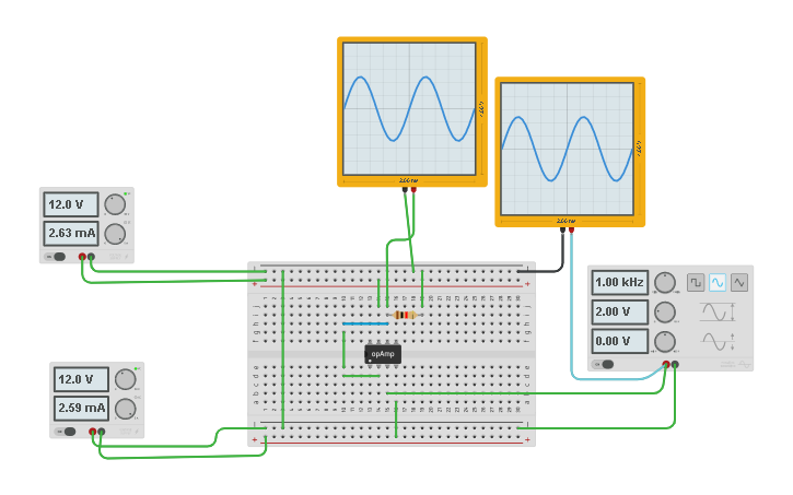 Circuit Design Op- Amp Voltage Follower - Tinkercad