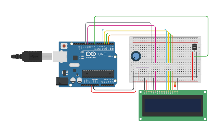 Circuit design Temperature sensor using Arduino | Tinkercad