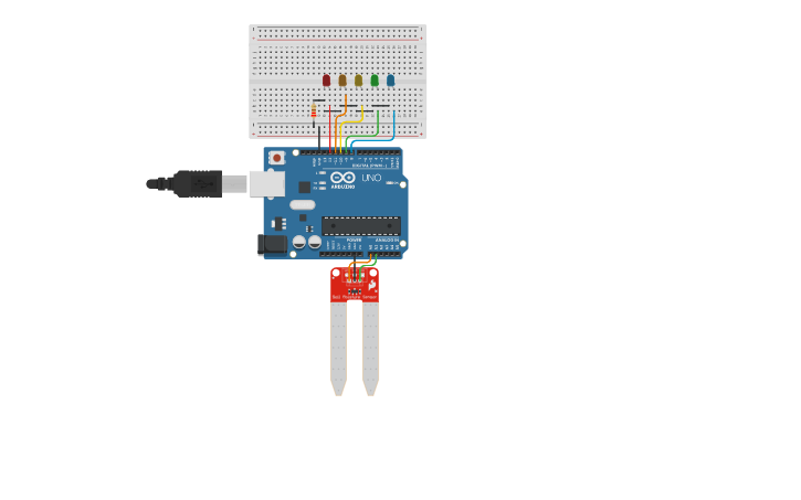 Circuit design Arduino with soil moisture sensor - Tinkercad