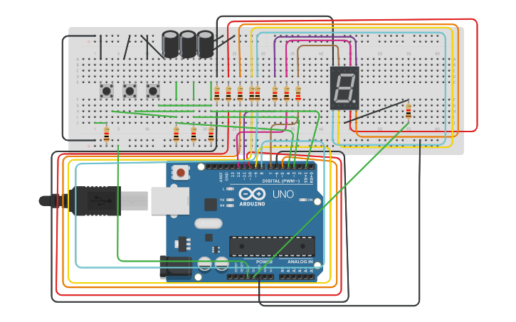Circuit design Lab4_7Segment_3_switch | Tinkercad