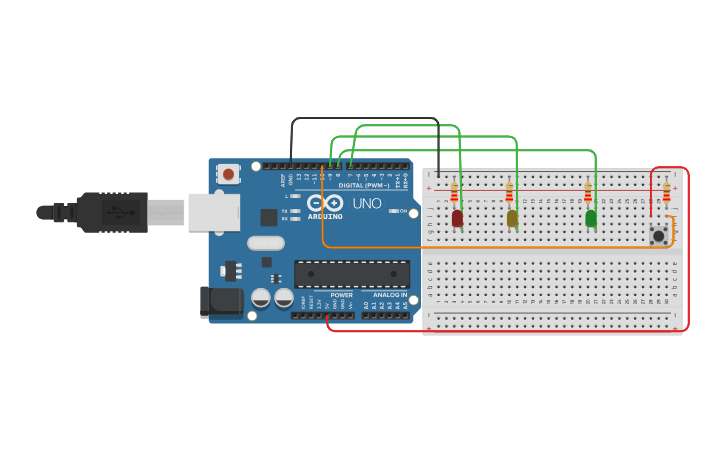 Circuit design Arduino LED Click Counter - Tinkercad