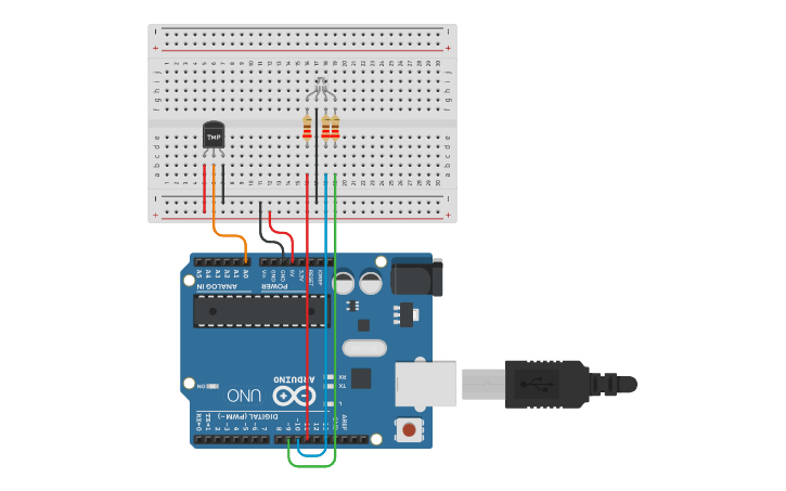 Circuit design sensor de temperatura - Tinkercad