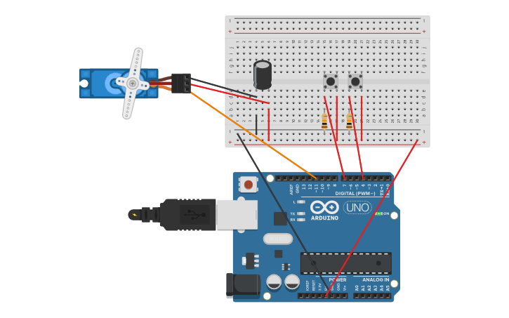 Circuit design Servo contínuo | Tinkercad