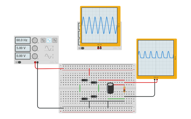 Circuit design Rectificador de Onda completa - Tinkercad