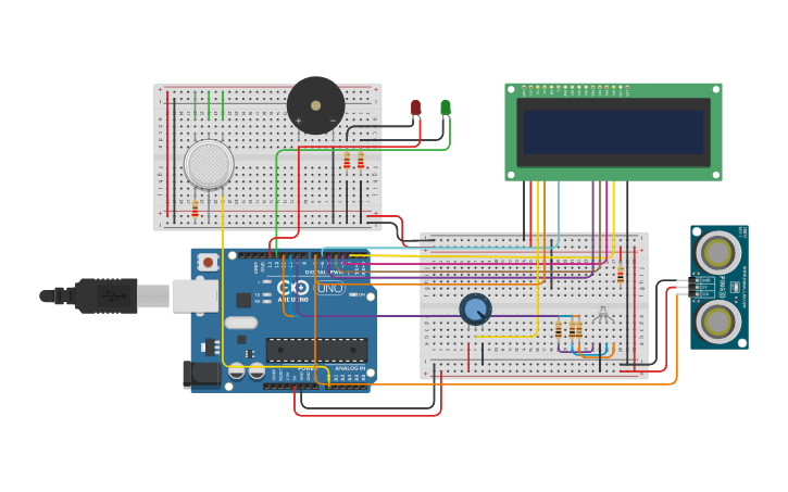 Circuit design Noise and Fire Monitoring System - Tinkercad