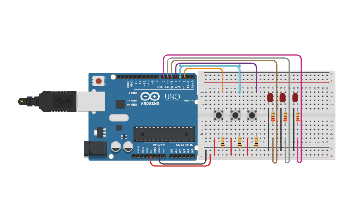 Circuit design L16_Programming multiple push buttons - Tinkercad