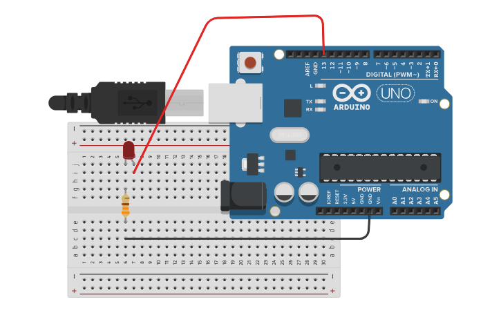 Circuit design prender un led - Tinkercad