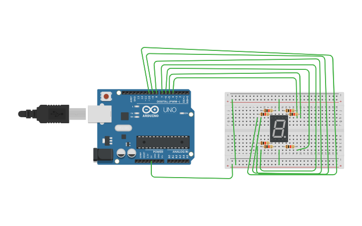 Circuit design seven segment display - Tinkercad