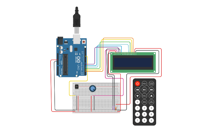 Circuit design IR Remote Sensor with LCD - Tinkercad