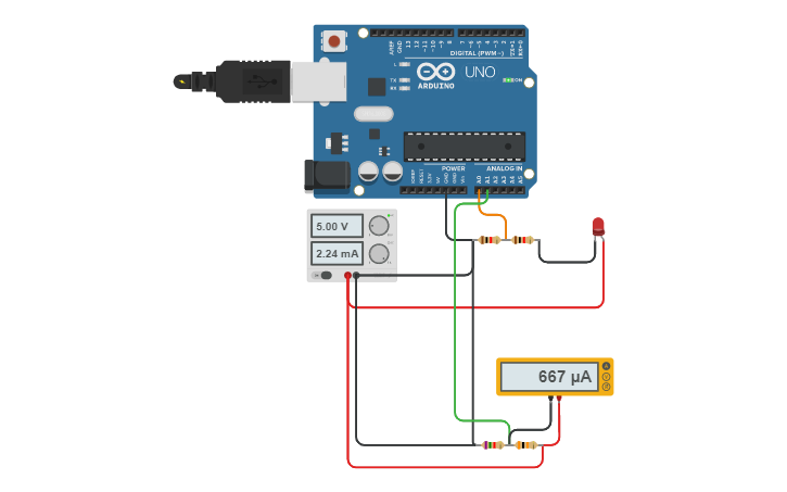 Circuit design Arduino Voltmeter and Ammeter | Tinkercad