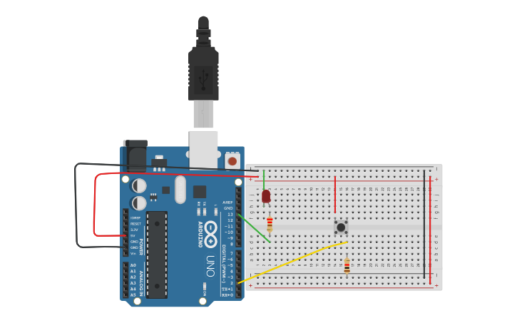 Circuit design Arduino with led control button - Tinkercad