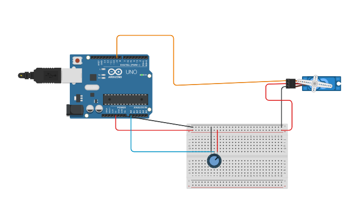 Circuit design pratica 4 servo | Tinkercad