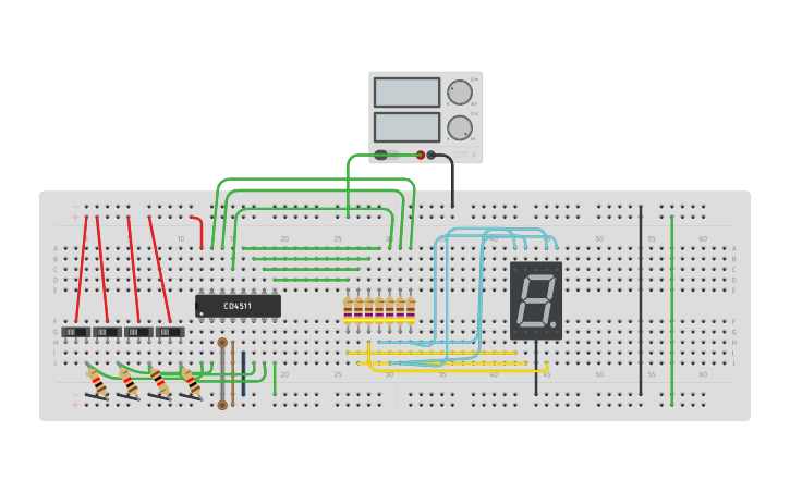 Circuit design seven segment display using ic - Tinkercad