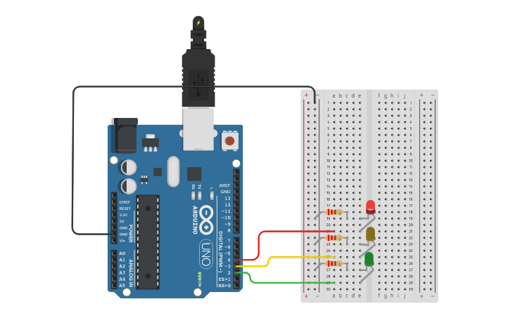 Circuit design Arduino semaforo - Tinkercad
